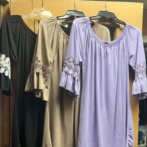 Elegant Women's Lace Sleeve Tops - Black, Tan, Purple
